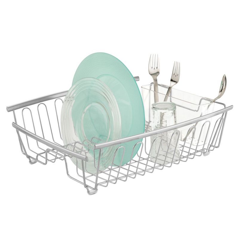 mDesign Large Kitchen Sink Dish Drying Rack, 2 Pieces - Silver/Clear