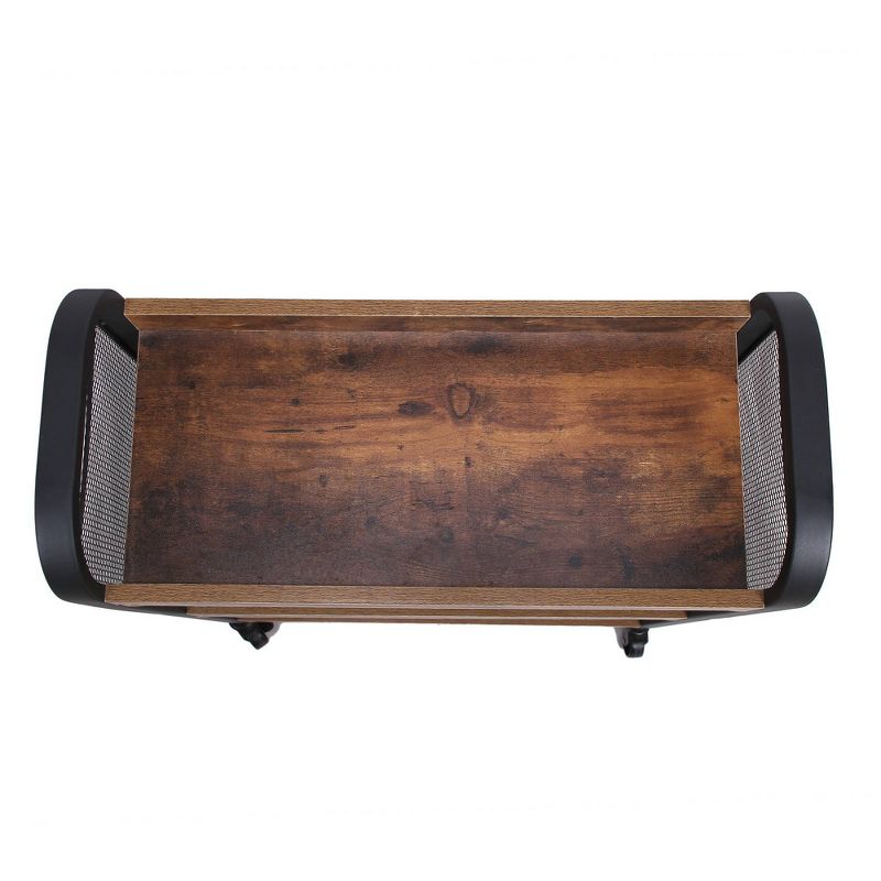 3 Tier Wood and Metal Kitchen Cart with Mesh Side Panel Brown/Black - Benzara