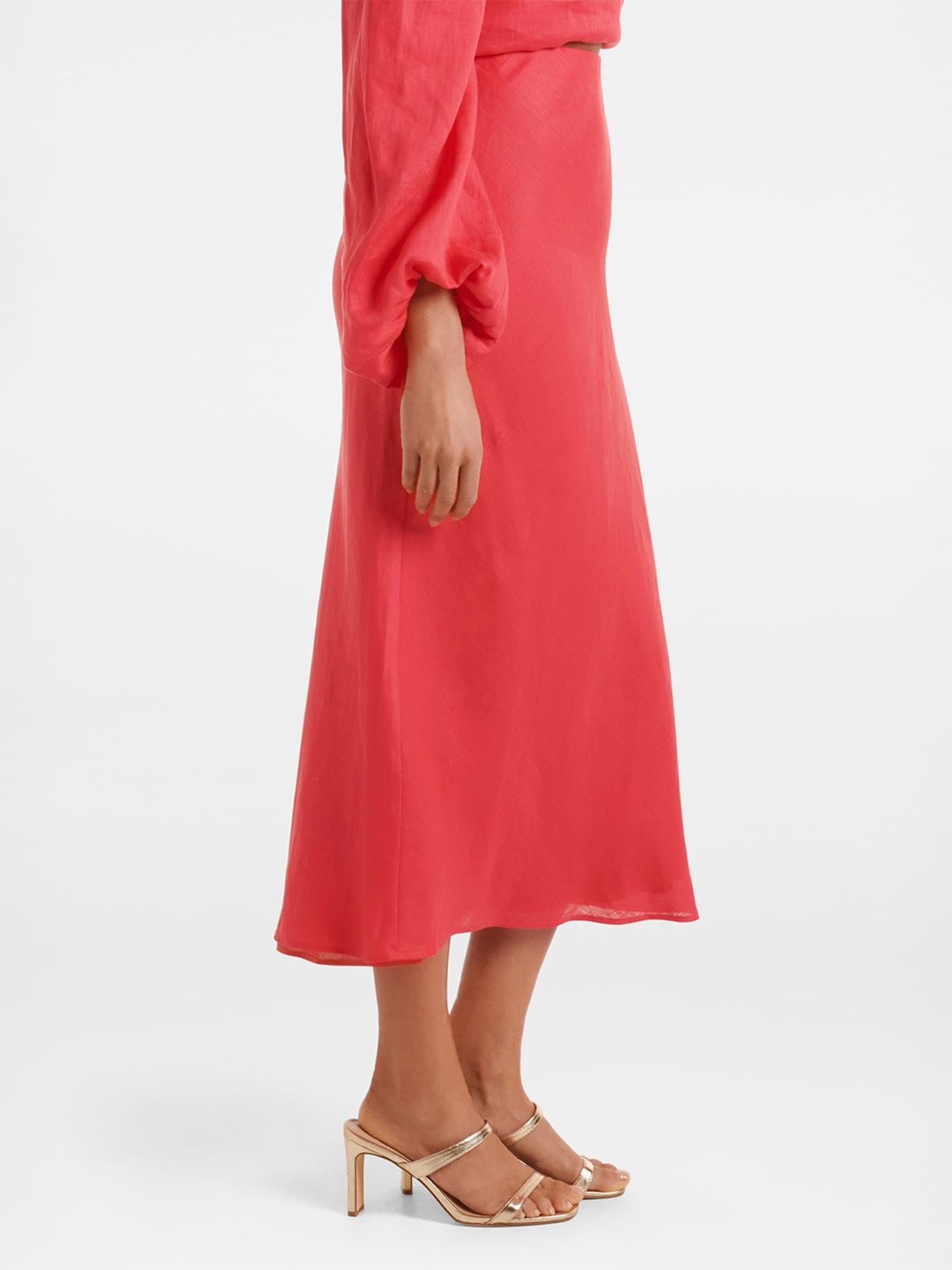 Forever New Coral Linen Midi Skirt