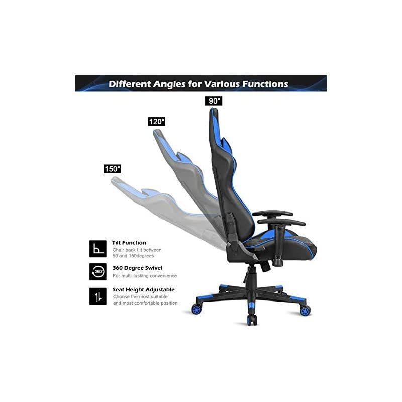 Massage Gaming Chair, Reclining Backrest Handrails and Seat Height Adjustment Racing Computer Office Chair, Ergonomic High Back Embroidered PU Swivel Game Chair with Headrest and Lumbar Cushion