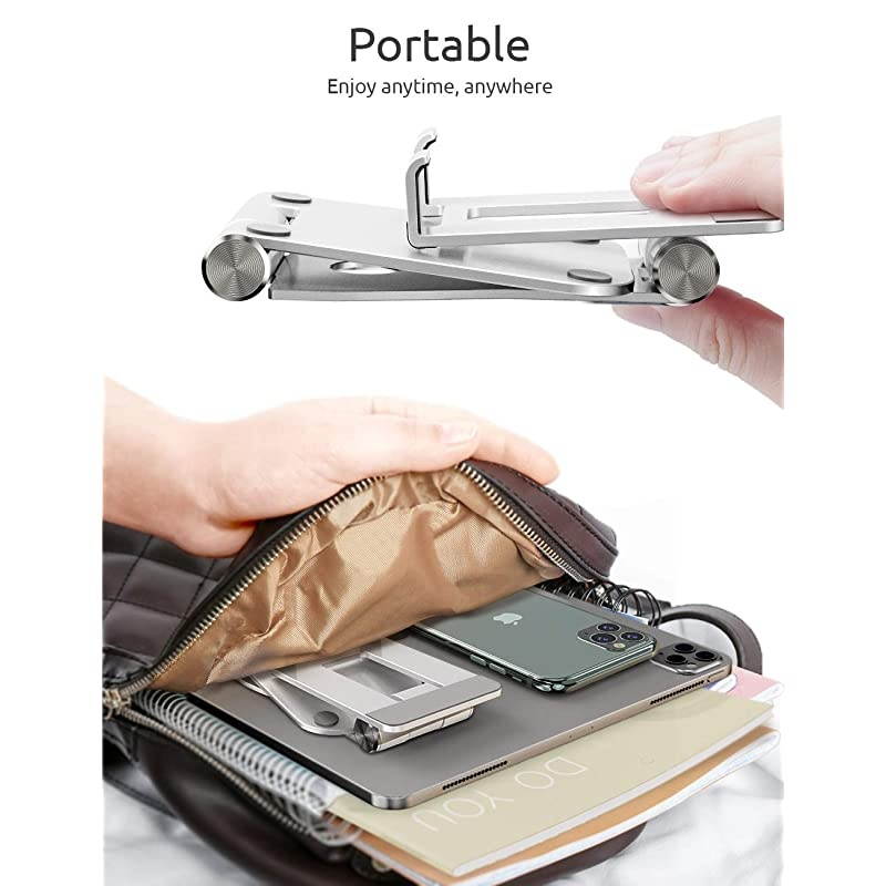 Cell Phone Stand, 2 Hinge Adjustable, Foldable Phone Stand Holder Cradle Dock for Desk, Home, Office, Travel. Compatible with Smartphone Android, iPhone 11 Xs XR 8 7 Plus, Tablet iPad (Black)