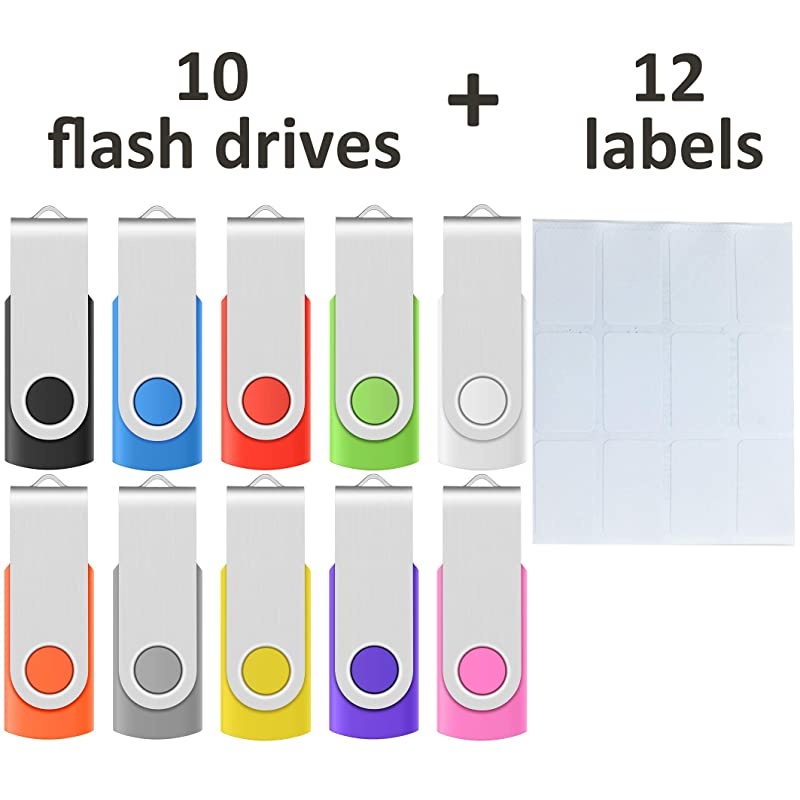 10 Pack 4GB USB20 Flash Drives Multicolor Bulk Pack Small Capacity Thumb Drives Swivel Zip Drive Jump Drive Memory Sticks with 12 White Labels for Marking
