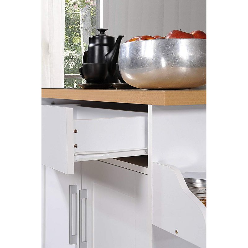 Hodedah Wheeled Kitchen Island with Spice Rack and Towel Holder, White/Beech