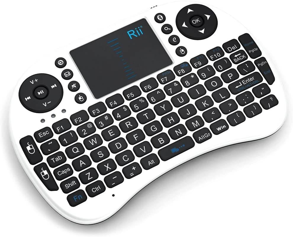 Rii i8 Mini Bluetooth Keyboard with Touchpad＆QWERTY Keyboard, Portable Wireless Keyboard with Remote Control for Smartphones/Laptop/PC/Tablets/Windows/Mac/TV/Xbox/PS3/Raspberry Pi .Silver White
