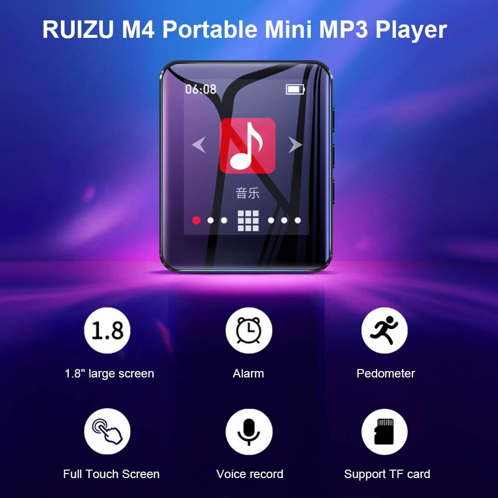 RUIZU M4 Portable Mini MP3 Player 1.8" Full Touch Screen FM Radio E-book Pedometer Video Player HiFi Music Player