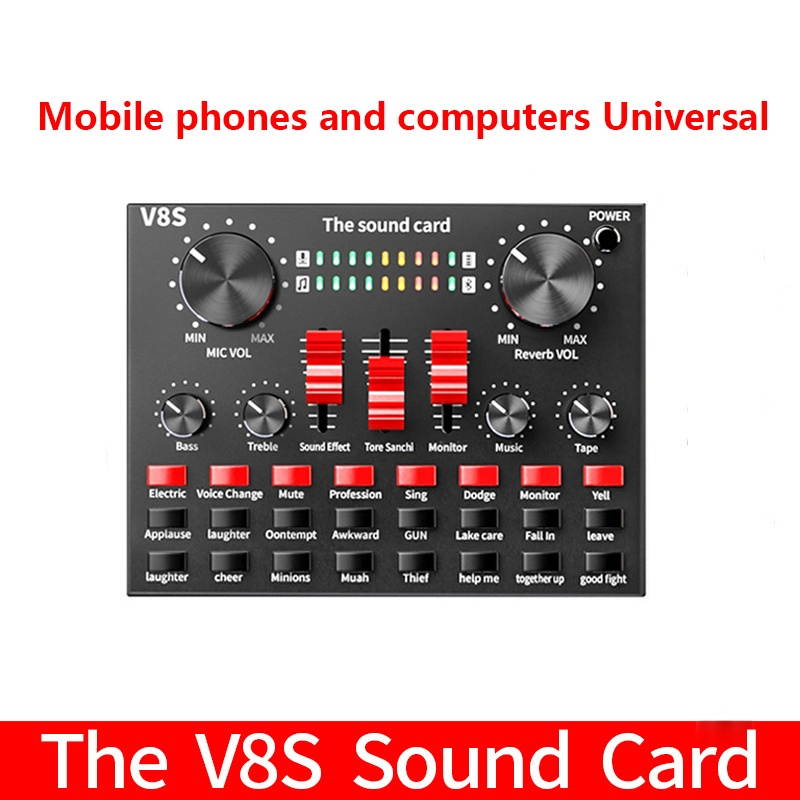 V8S bluetooth Sound Card Live Broadcast Equipment Sound Card Live Drive Free Rechargeable English Version For Guitar Accessories Karaoke Microphone With Mic Type B