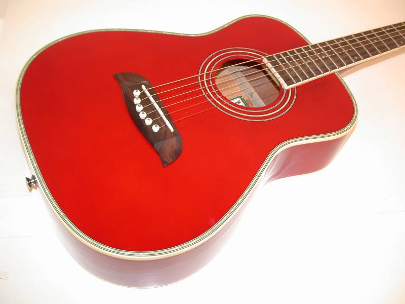 Oscar Schmidt 1/2 Size Acoustic Guitar,Trans Red, OGHSTR