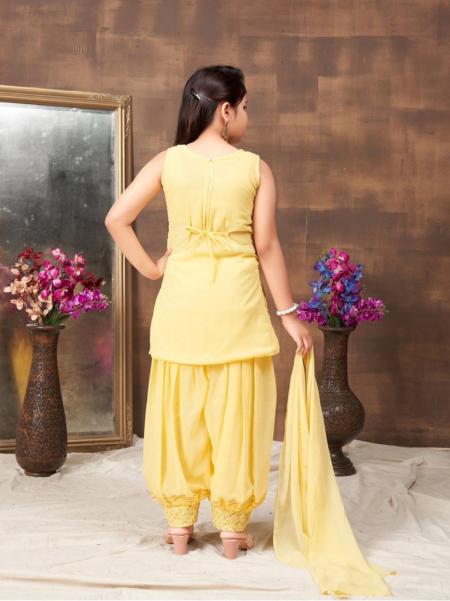 Many Frocks Kids Blue Embellished Top with Plazzos