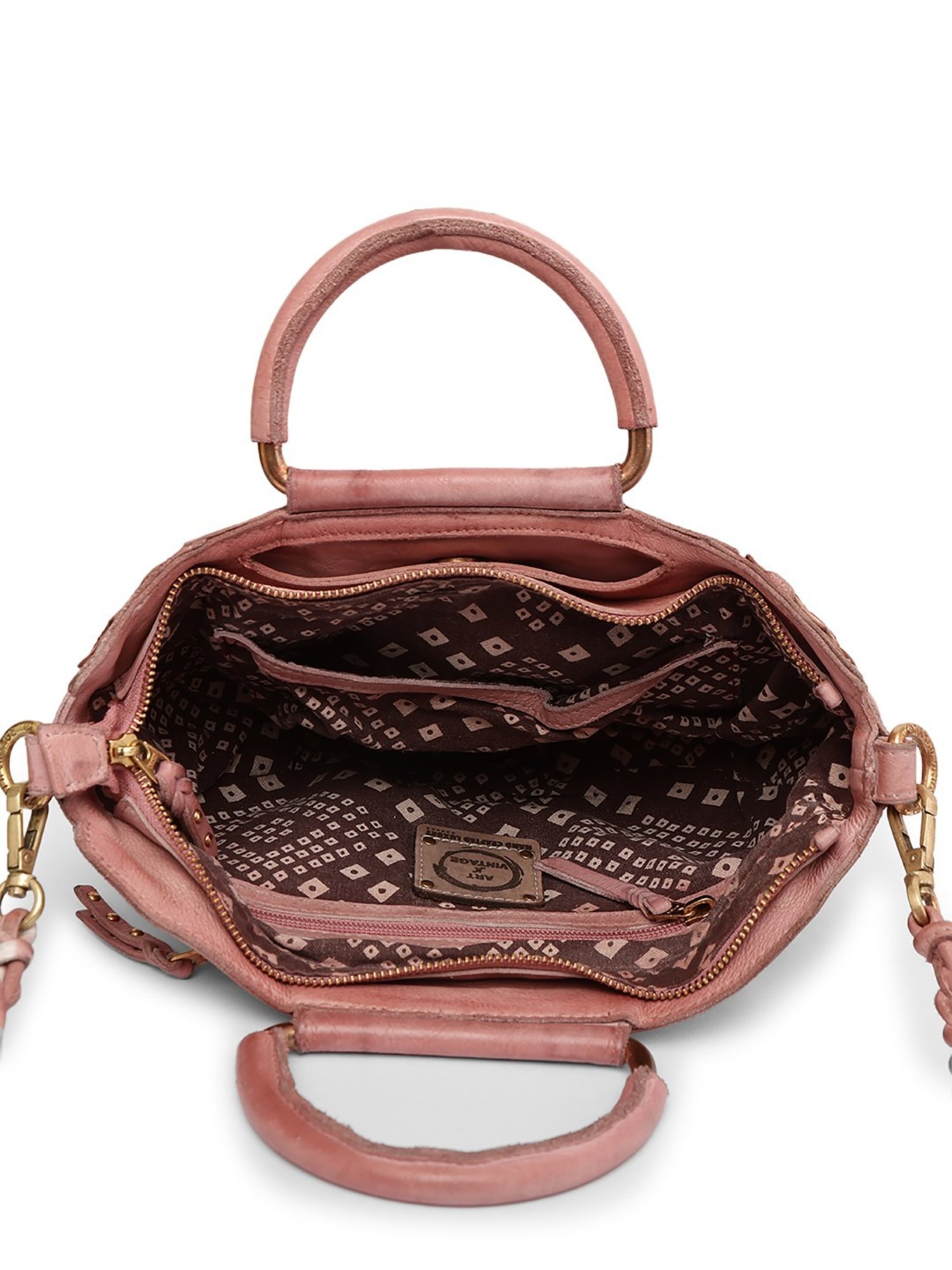 Art N Vintage Roseate Rose Pink Leather Floral Medium Handbag