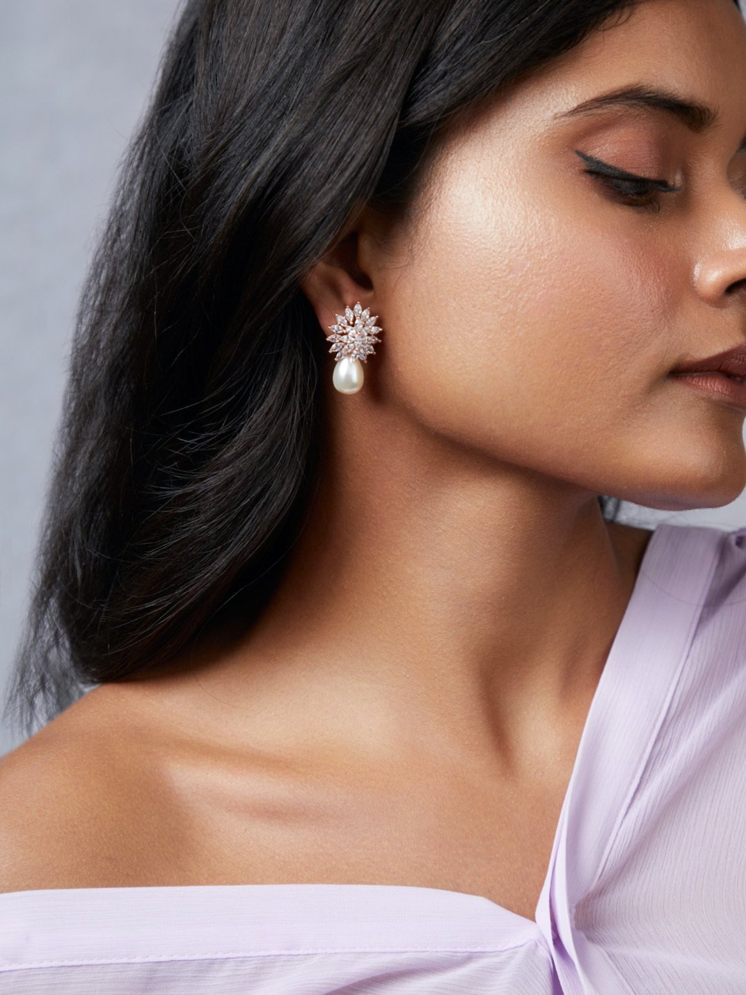 Curio Cottage Pearl & Cubic Zirconia Diamante Stud Earrings