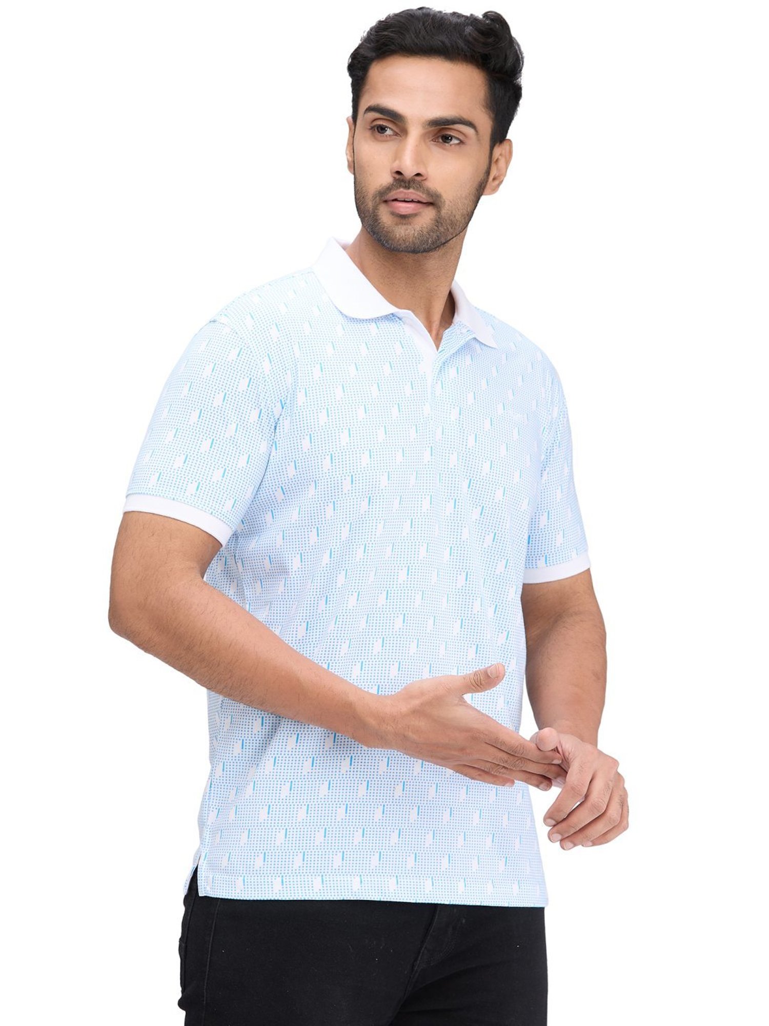 Park Avenue Blue Slim Fit Printed Polo T-Shirt