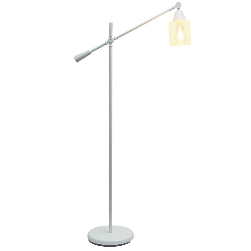 Swing Arm Floor Lamp with Glass Cylindrical Shade White - Lalia Home