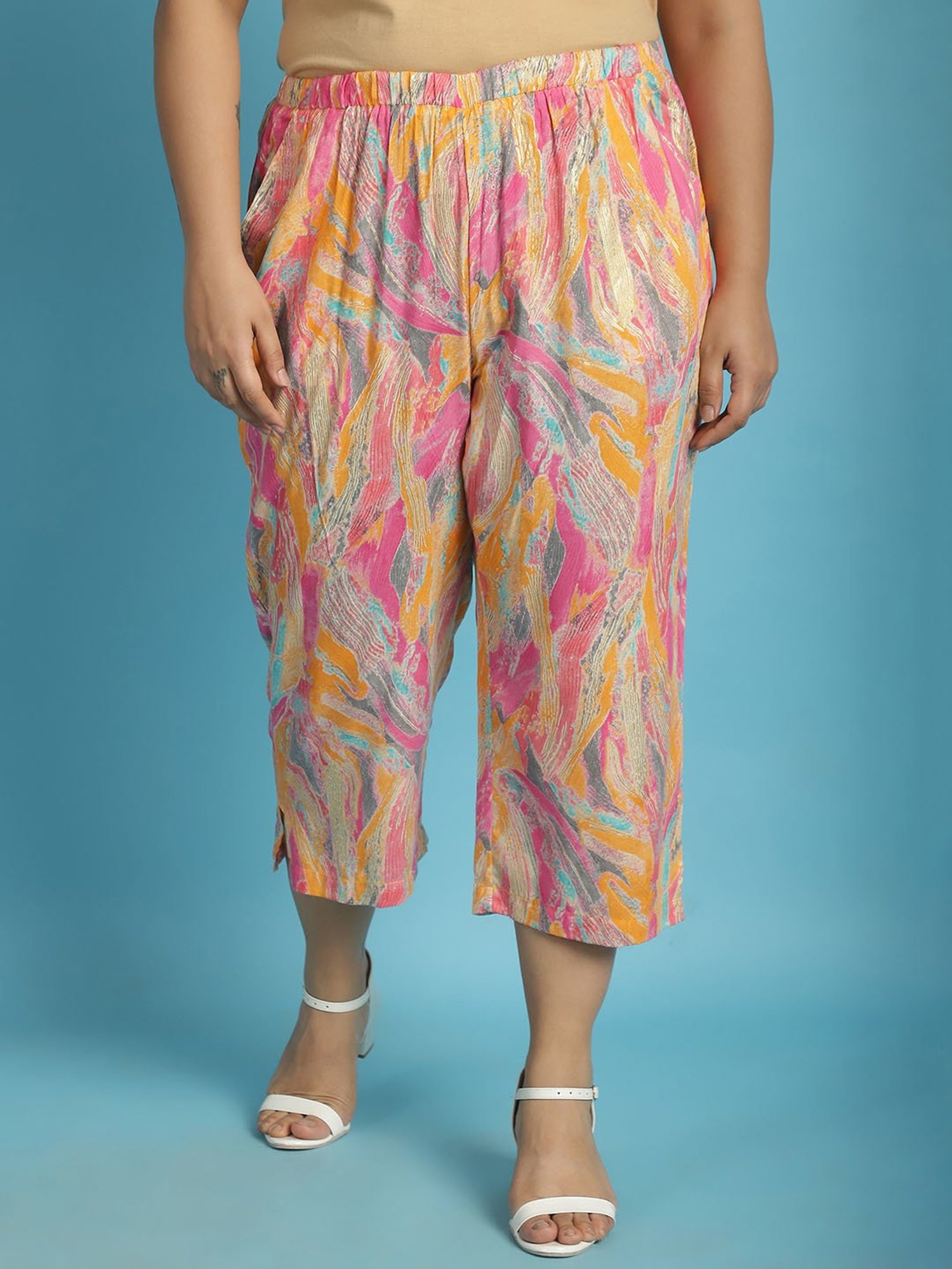 theRebelinme Pink Printed High Rise Capris