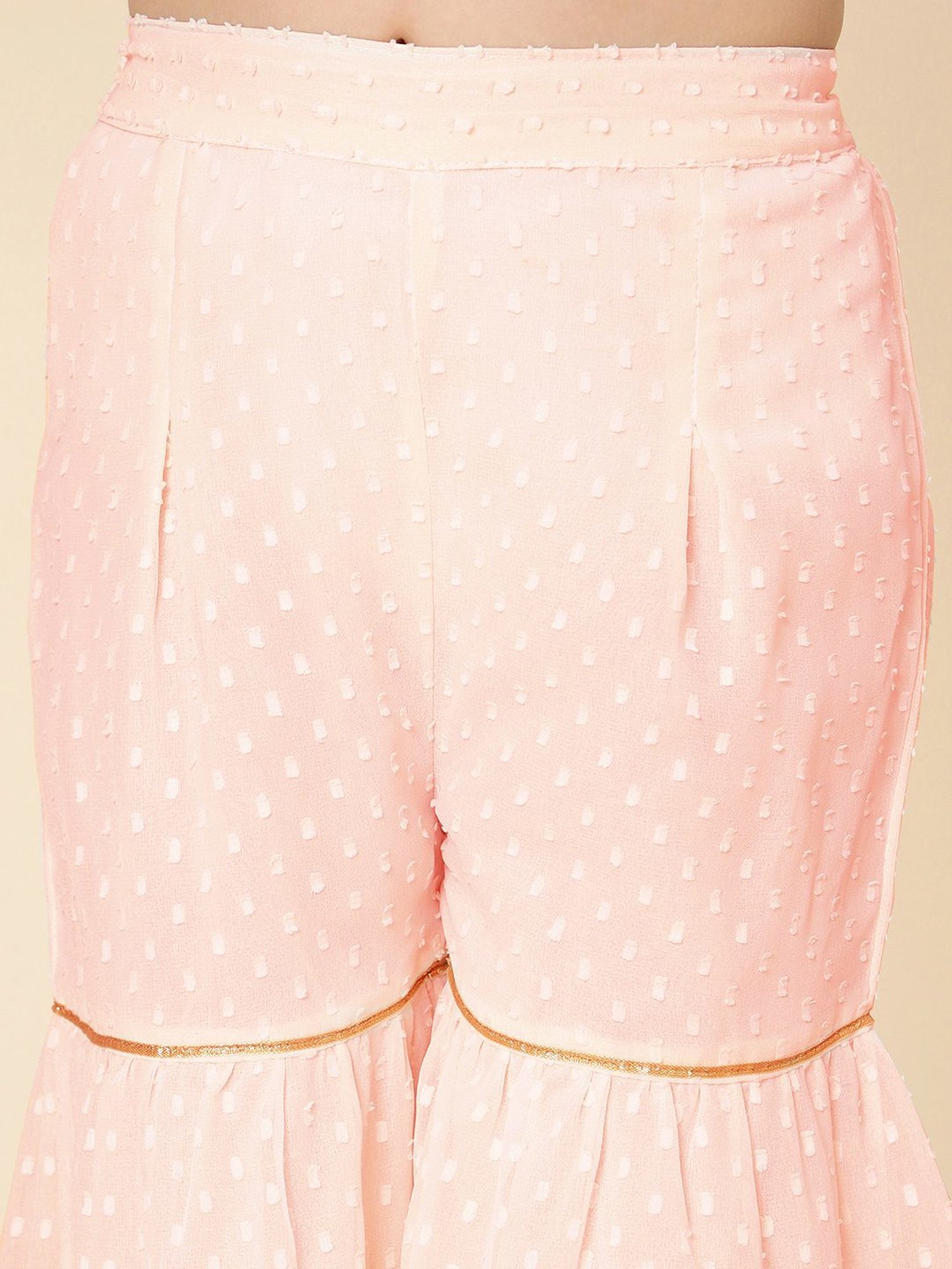 A.T.U.N. Kids Peach & Red Embroidered Kurta Set