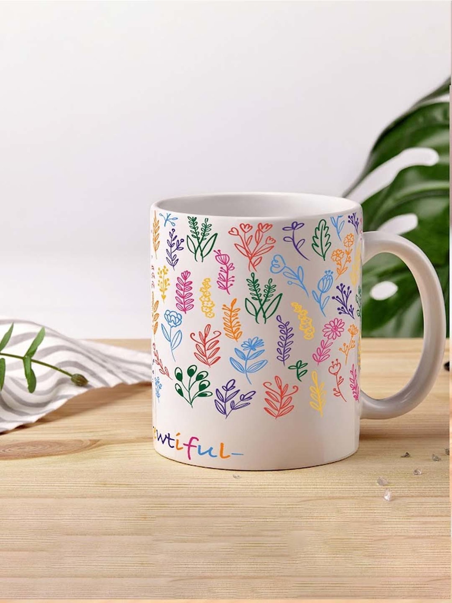 Nestroots White Stoneware Life Is Brewtiful Blooming Coffee Mug (0.325 L)