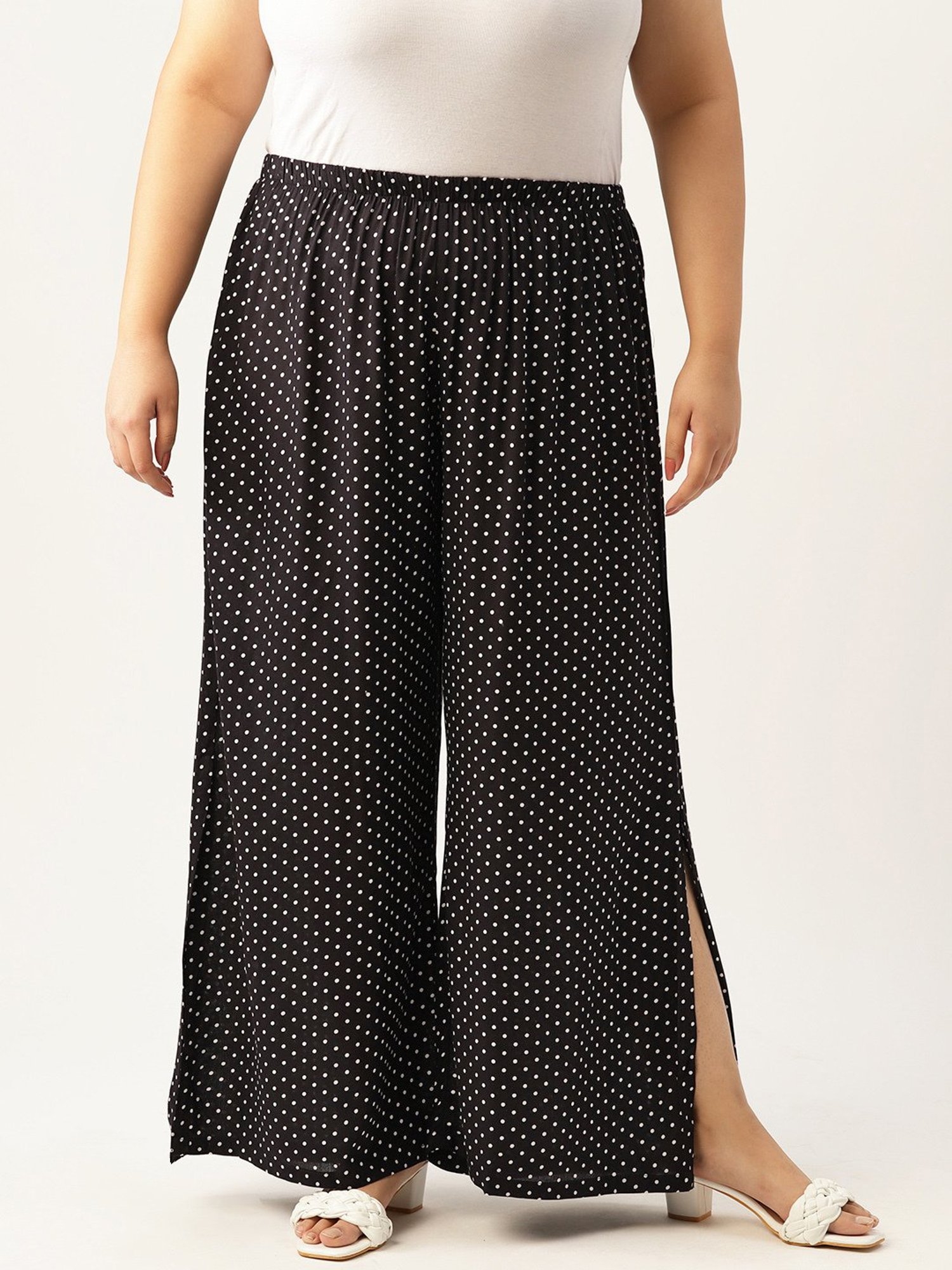 theRebelinme Black Polka Dot High Rise Regular Fit Palazzos
