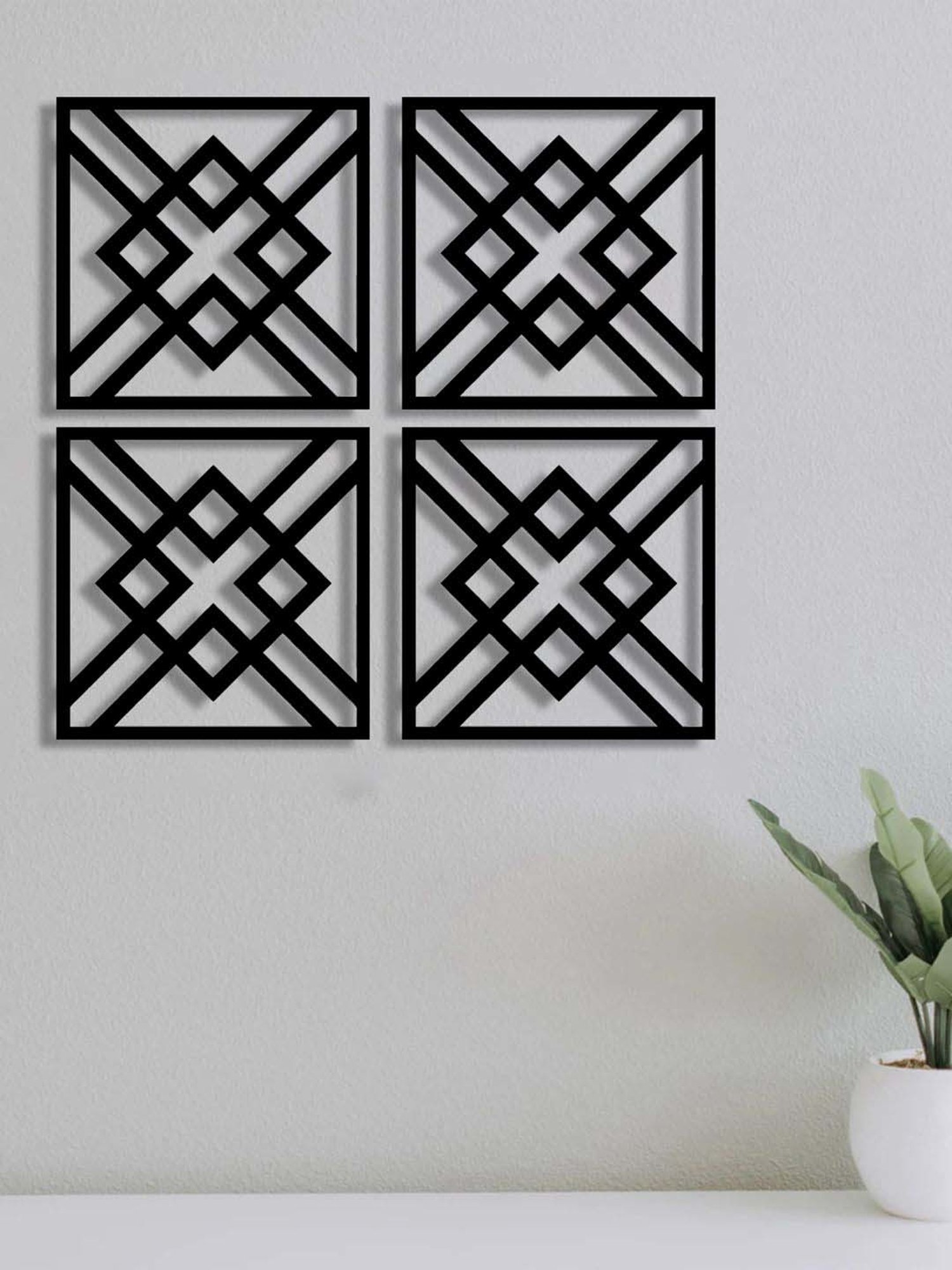 Art Street Black Mdf Jharokha Jali Square Hanging Ornaments Wall Art - Set of 4