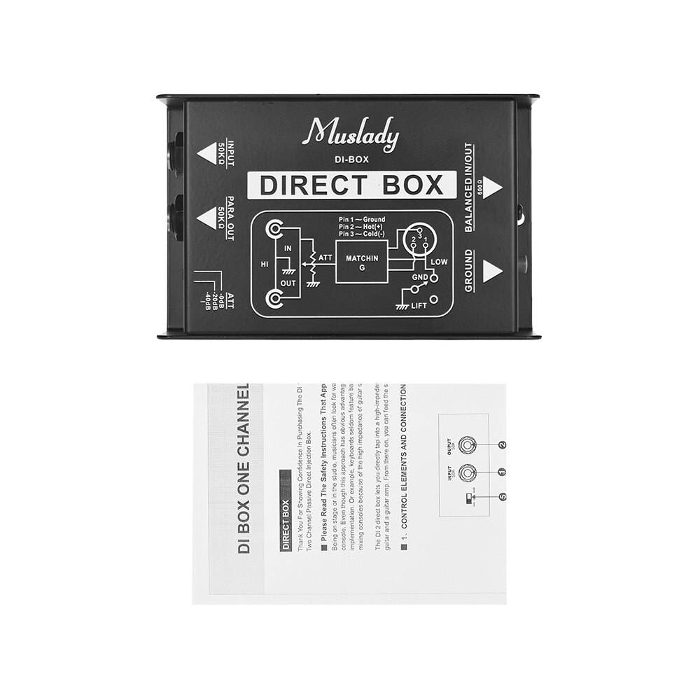 Muslady Single Channel Passive DI Box Direct Injection Audio Box Balanced & Unbalance Signal Converter with XLR TRS Interfaces (1pcs)