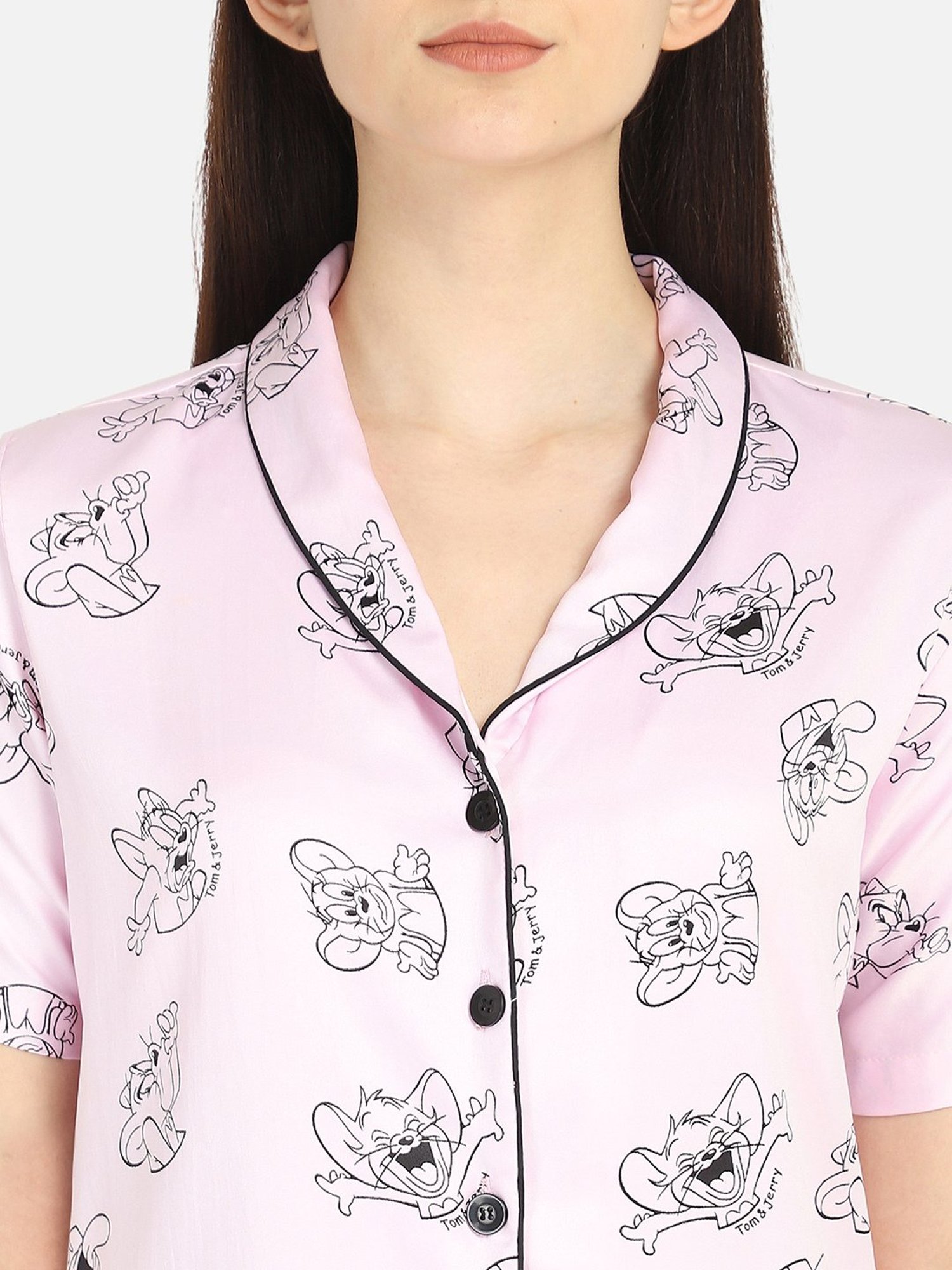 Smarty Pants Baby Pink Satin Print Shirt With Pyjamas