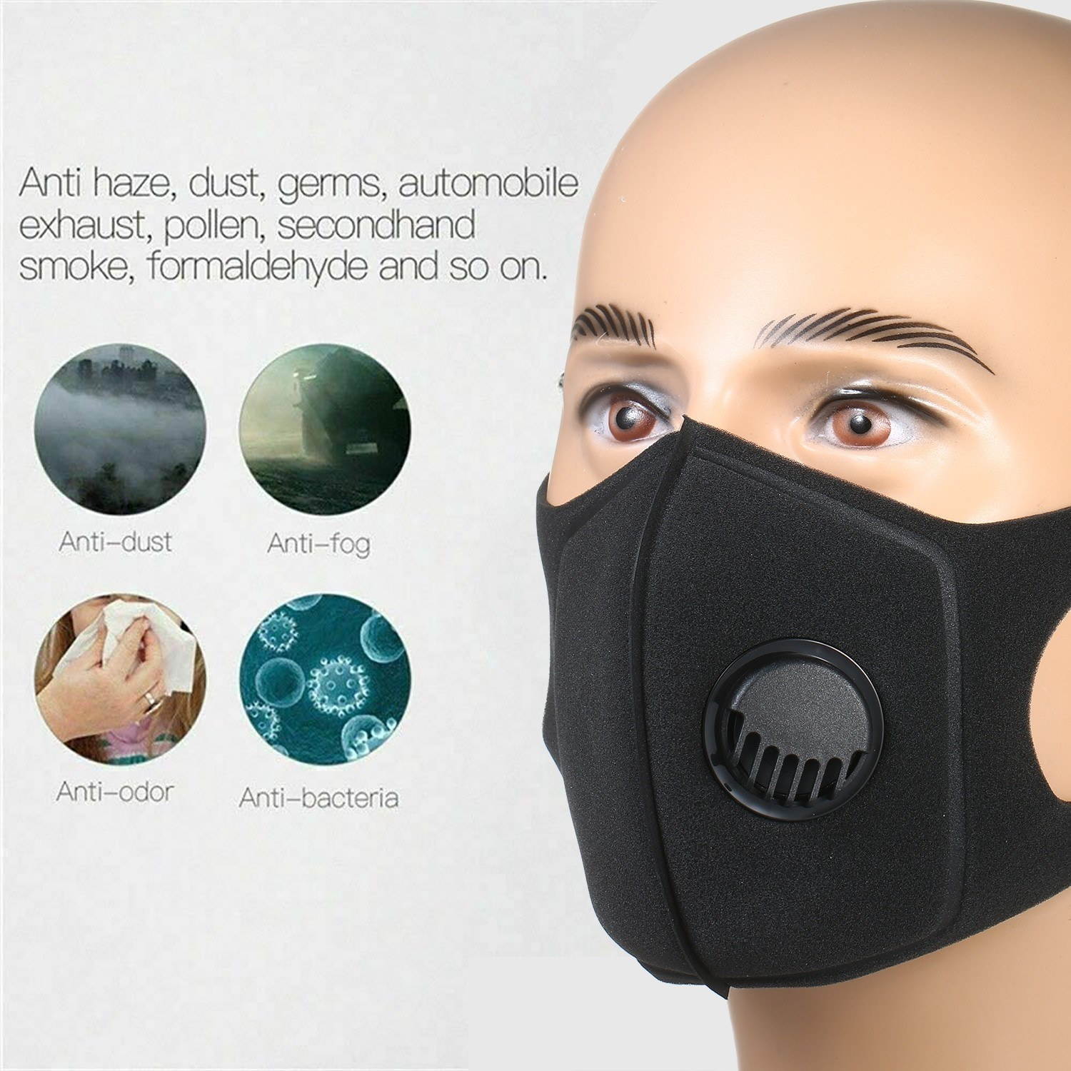 Cotton Haze Valve Anti Air Dust and Smoke Pollution Adjustable PM2.5 Air Filter Mask for Women Men