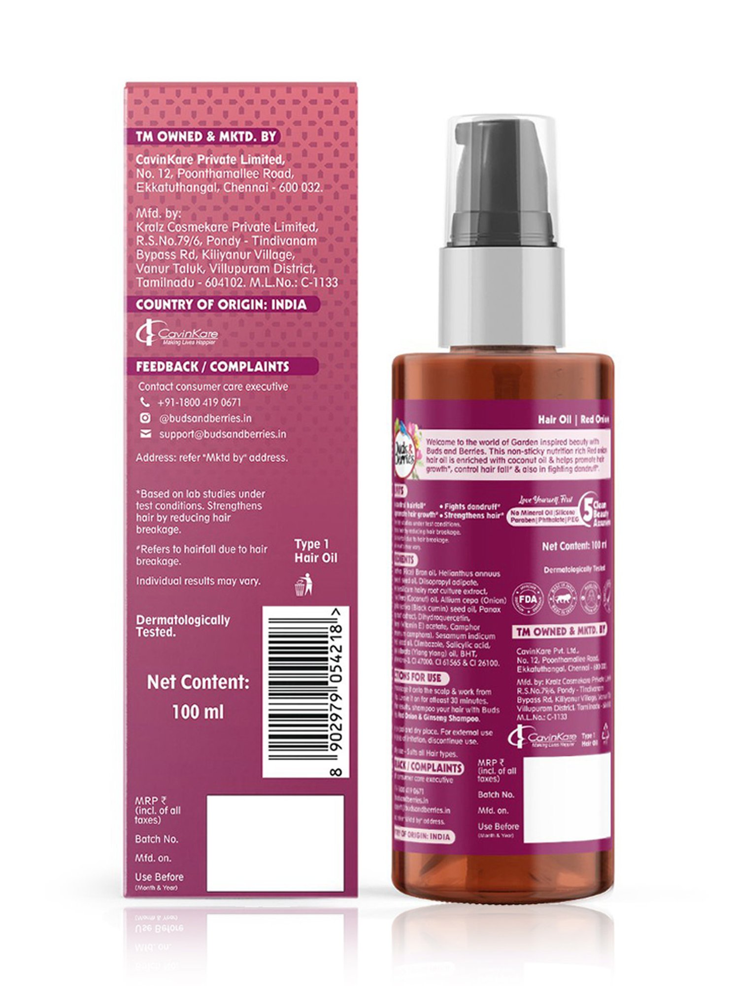 Buds & Berries Red Onion Anti-Hairfall Hair Oil - 100 ml