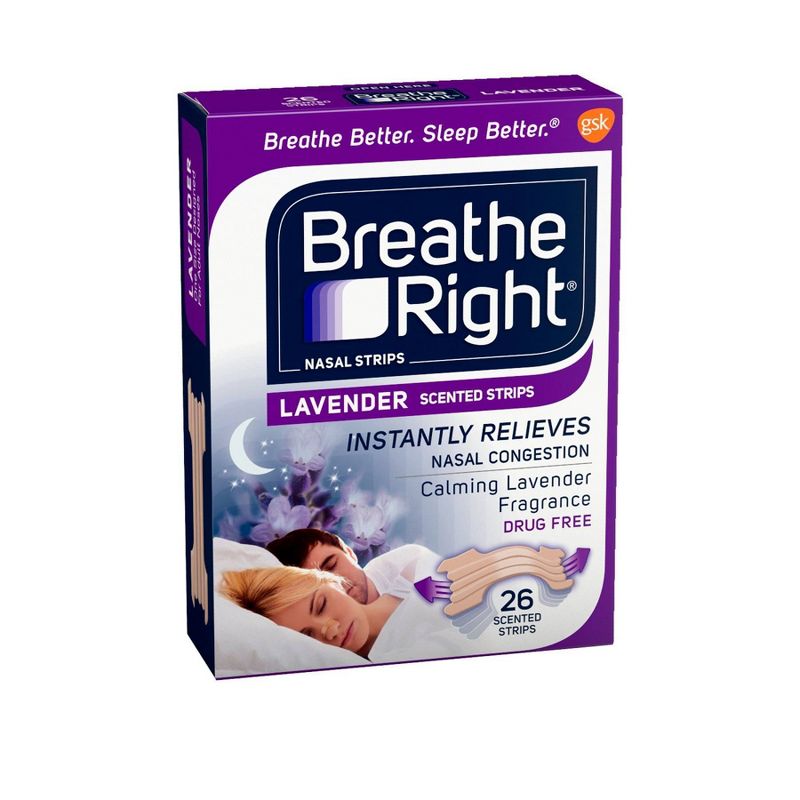Breathe Right Lavender Scented Drug-Free Nasal Strips for Congestion Relief - 26ct