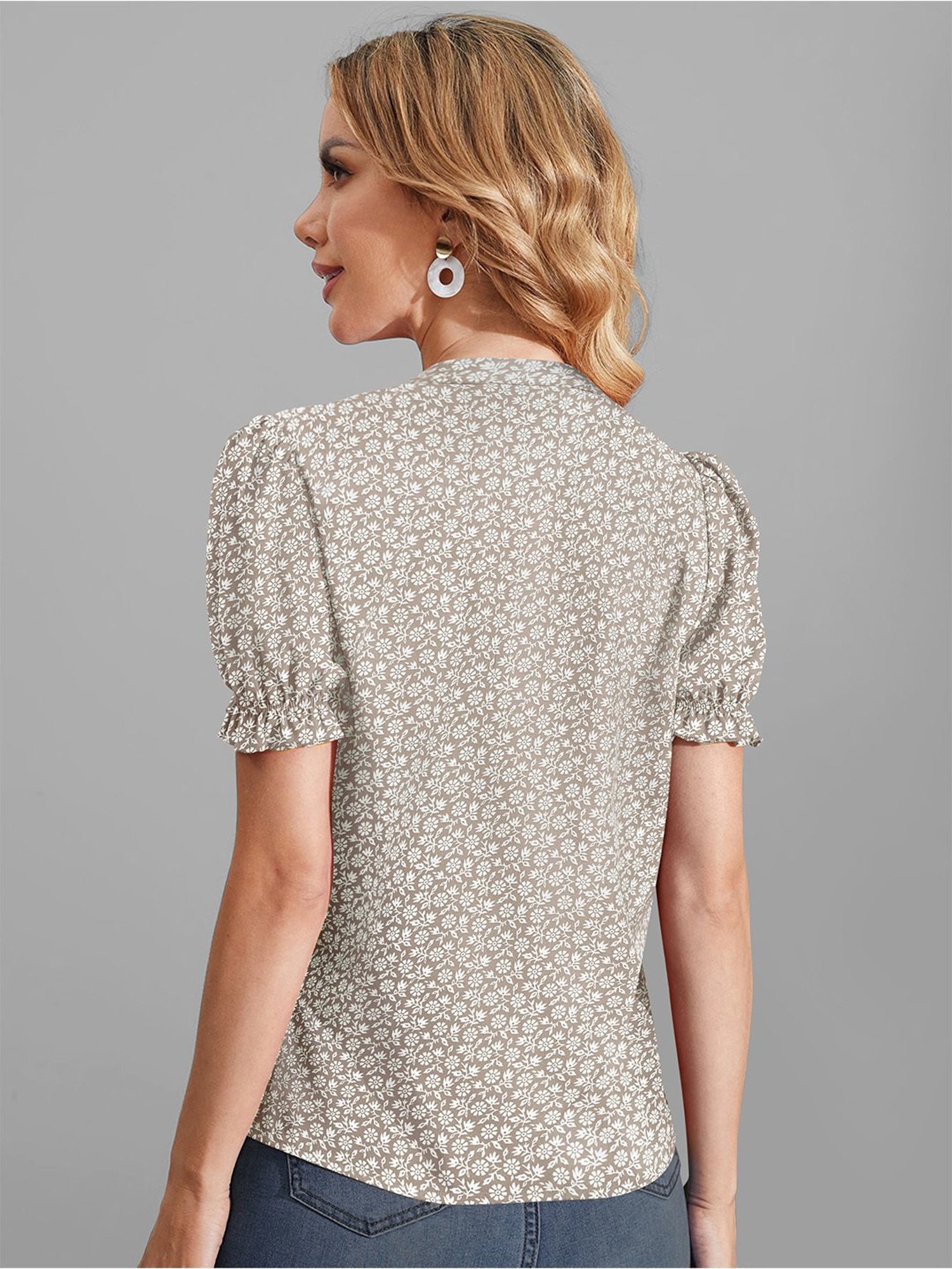 KERI PERRY Beige Floral Print Top