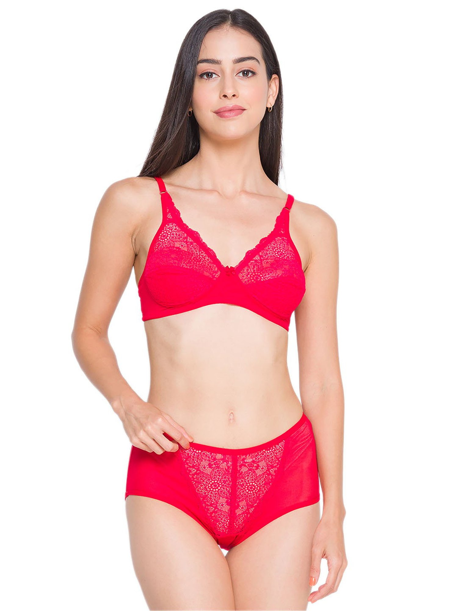 Candyskin Red Lace Bra With Bikini Panty