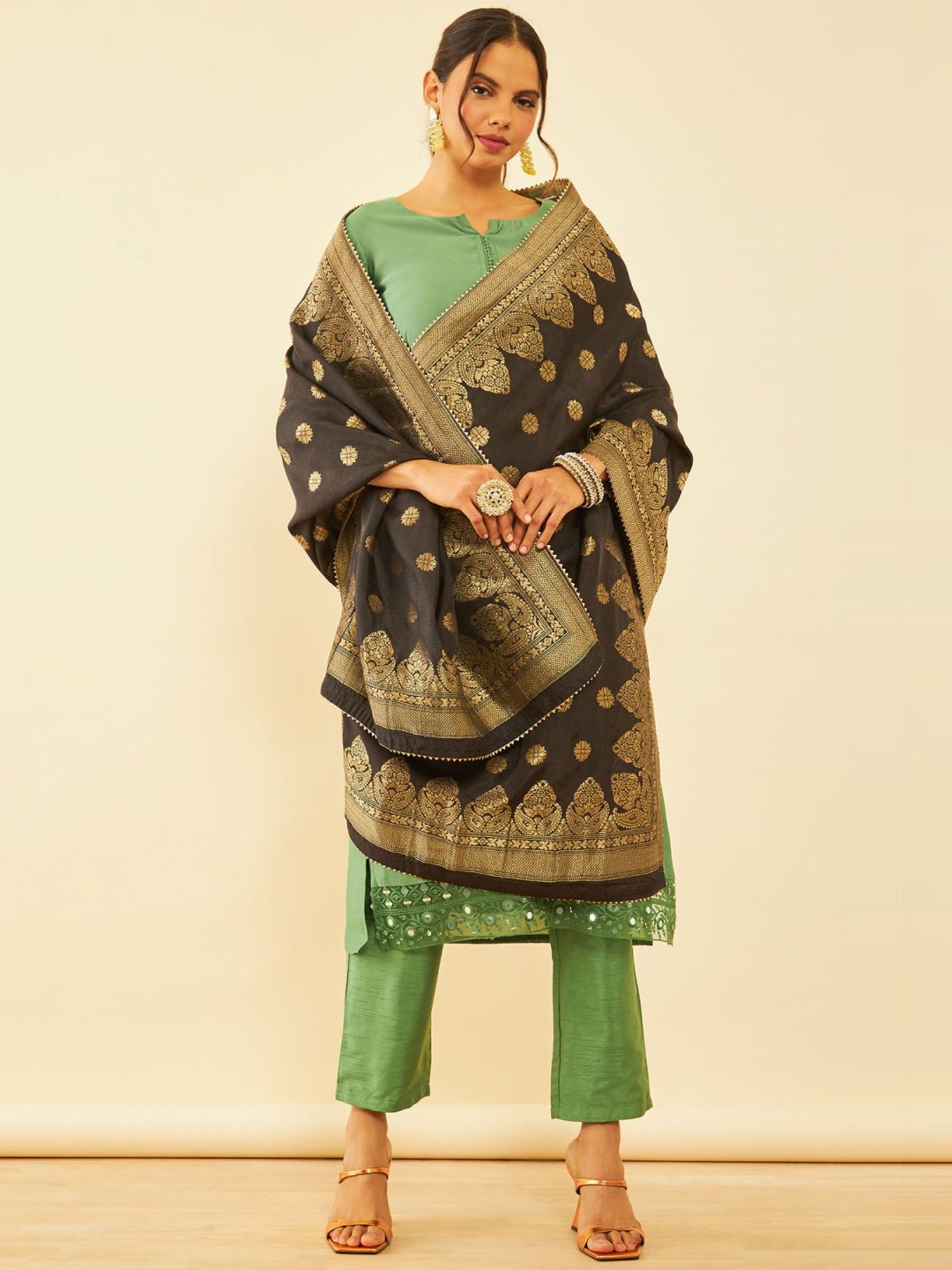 Soch Black Woven Pattern Dupatta