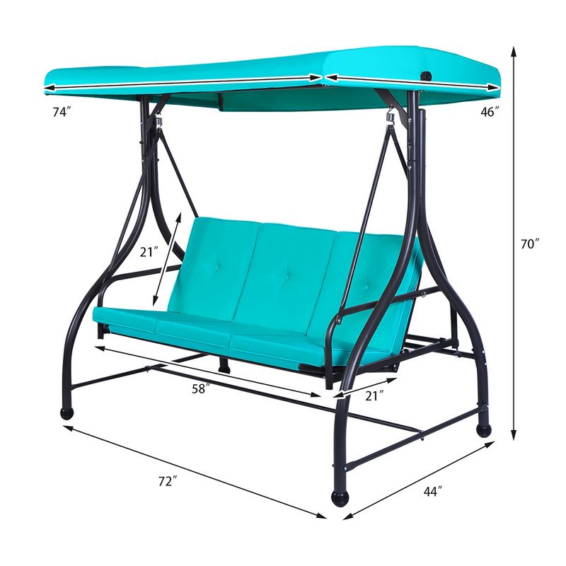 Costway Converting Outdoor Swing Canopy Hammock 3 Seats  Patio Deck Furniture Turquoise