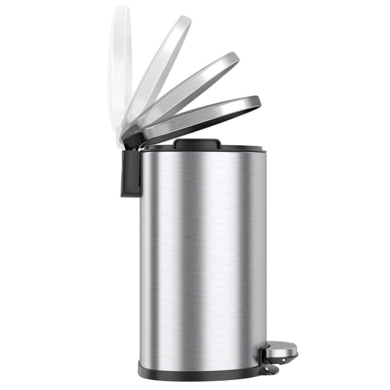 iTouchless Step Pedal Bathroom Trash Can with AbsorbX Odor Filter and Removable Inner Bucket 2 Gallon Semi-Round Stainless Steel