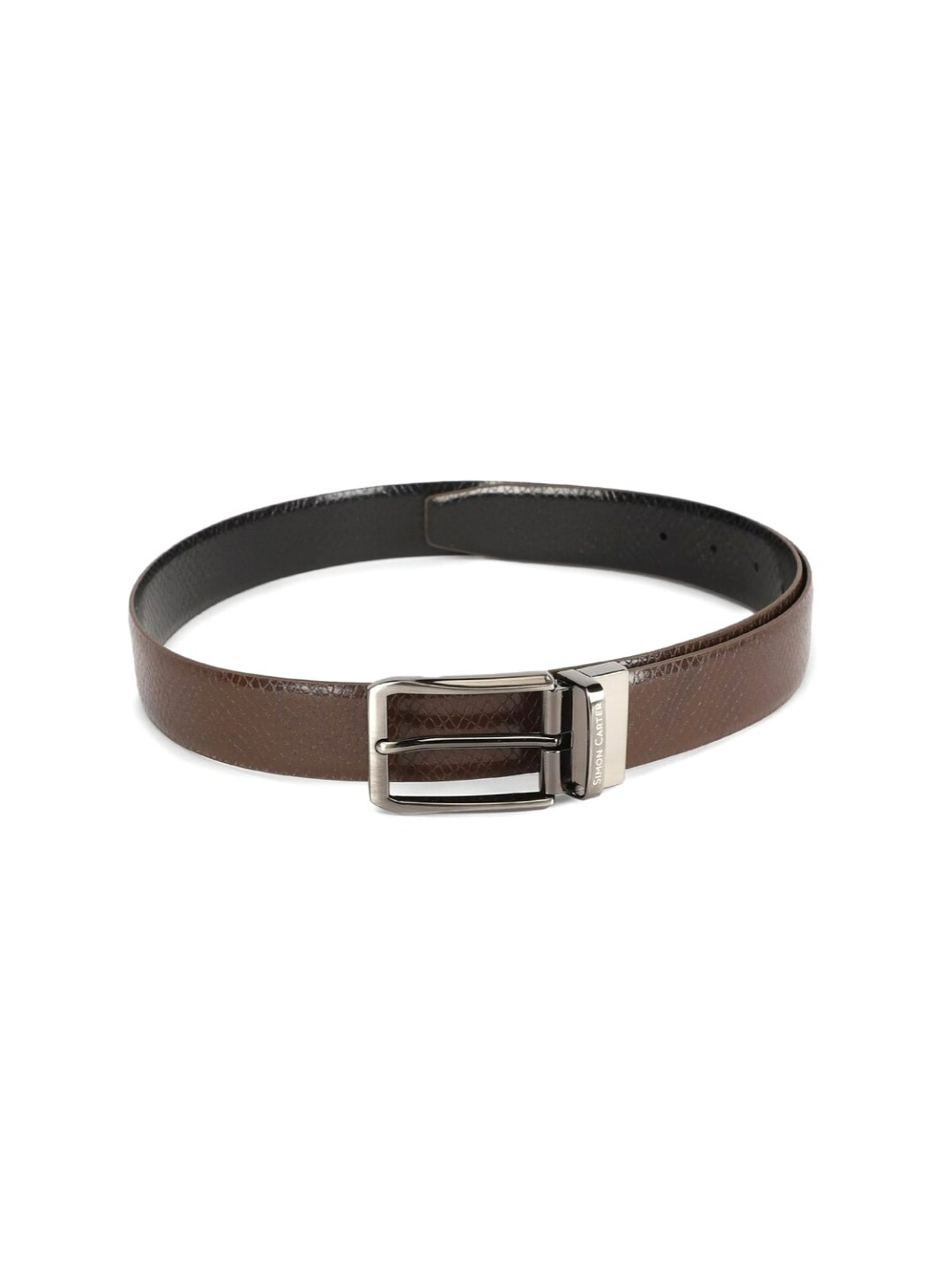 Simon Carter Brown Leather Animal Effect Reversible Belt for Men