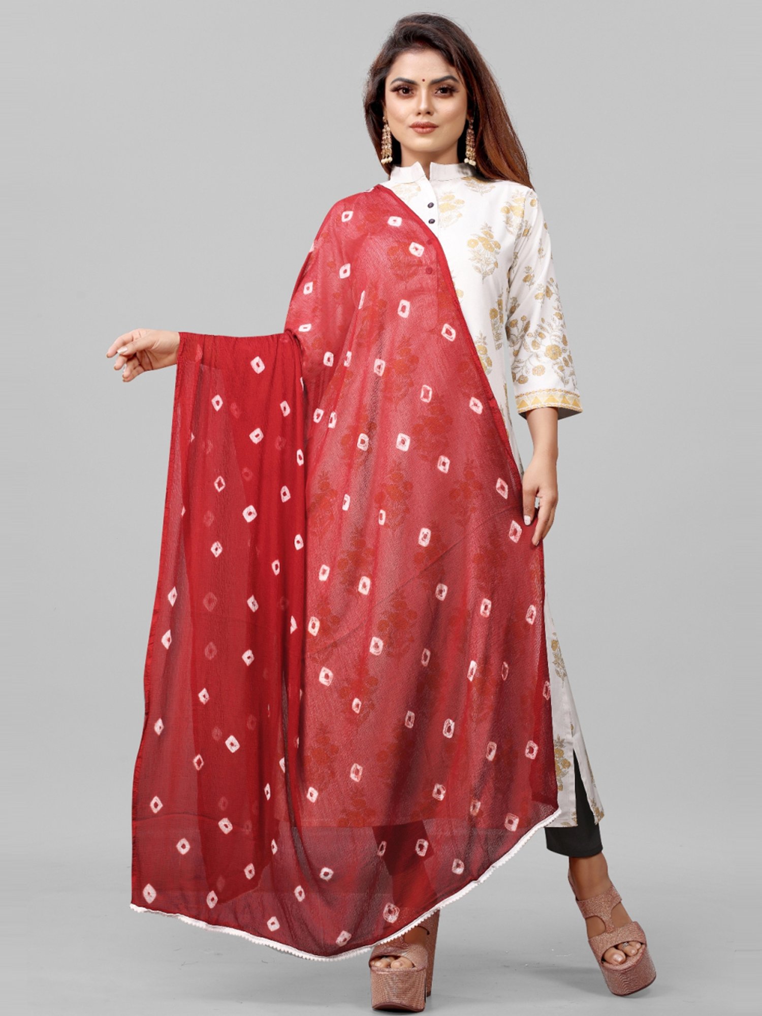 APNISHA Maroon Printed Dupatta