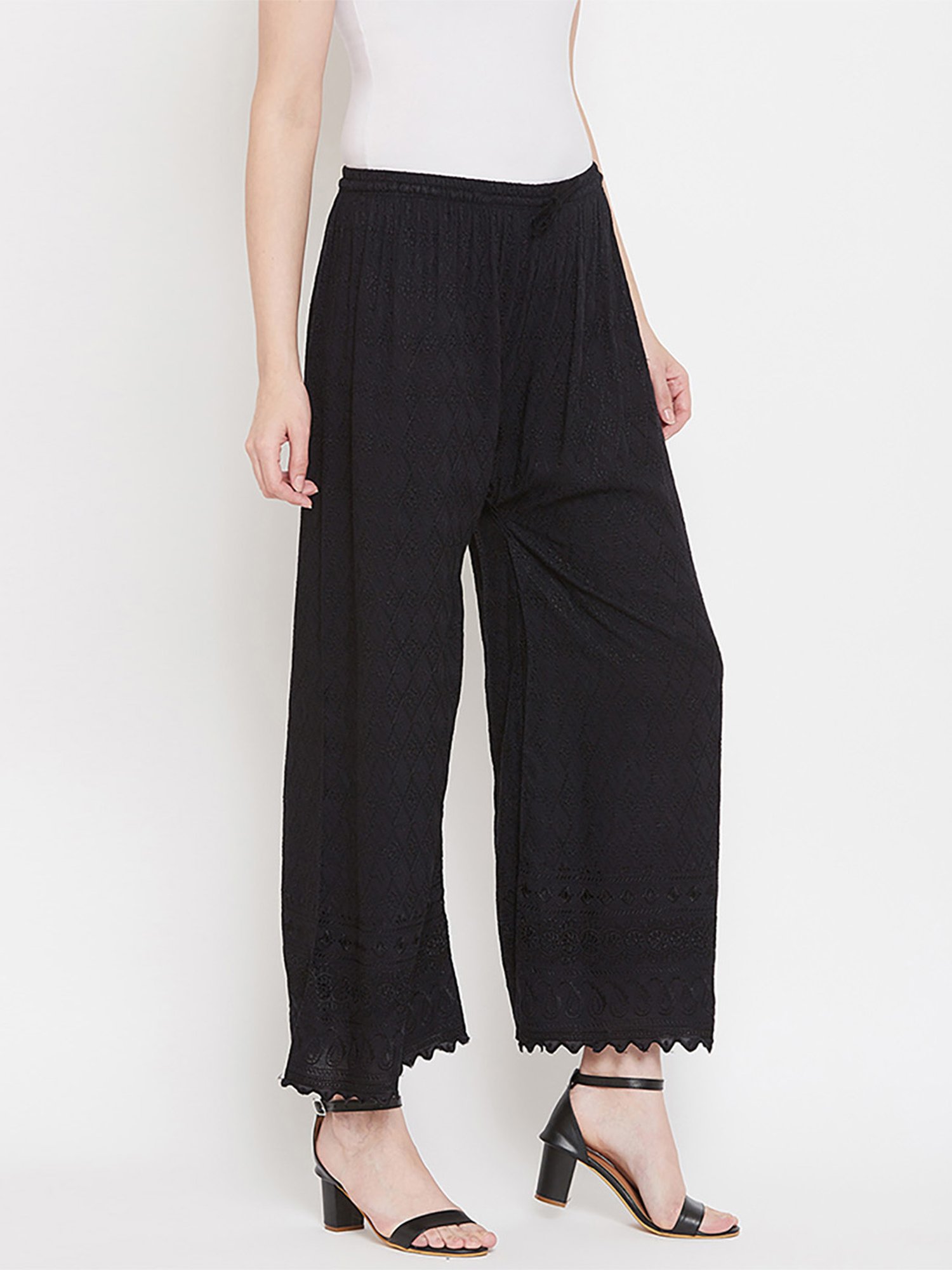 Castle Black Embroidered Palazzos