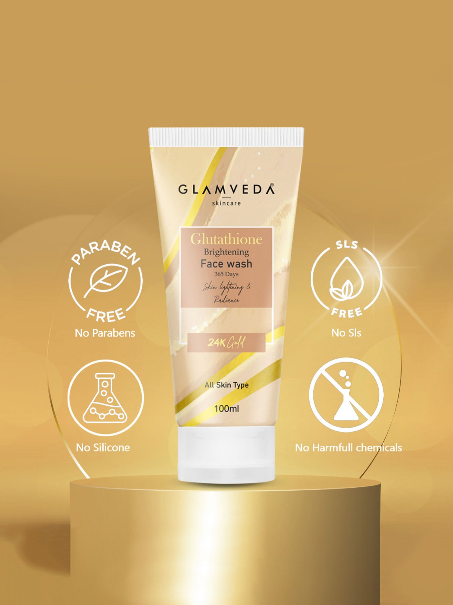 Glamveda Glutathione 24K Gold 365 Days Brightening Face Wash - 100 ml