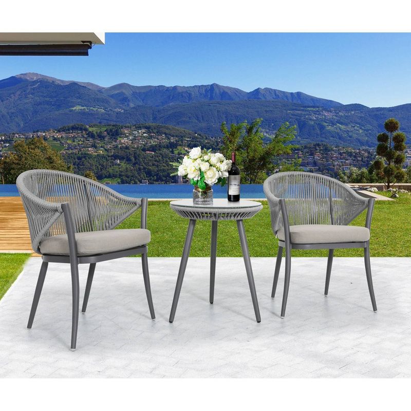 3pc Outdoor Aluminum Bistro Set Gray - Nuu Garden