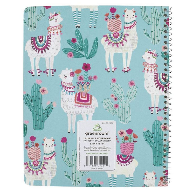 Llamas 1 Subject College Ruled Spiral Notebook Teal - Greenroom