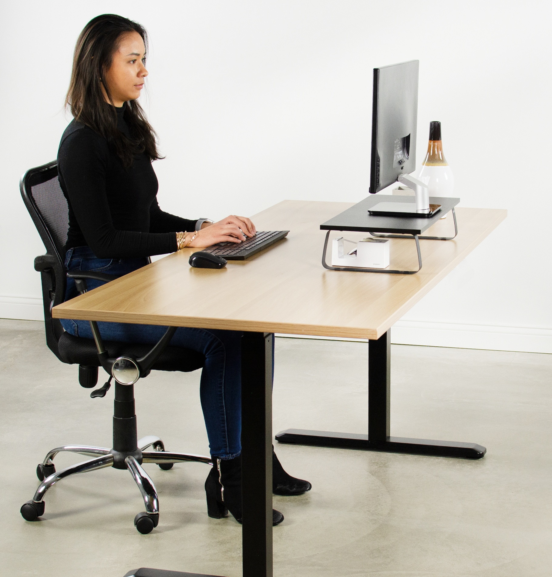 VIVO Black Wood 24" Wide Desktop Stand Ergonomic TV Monitor Riser Desk Organizer