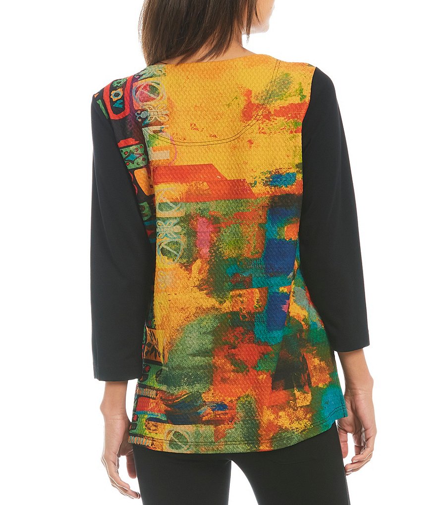 Eva Varro Animal Print Knit Jersey 3/4 Slit Sleeve Tunic