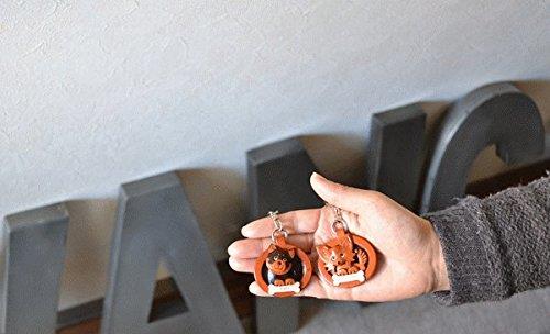 Boston Terrier Leather Plate Dog Keychain Vanca Craft-collectible Keyring Made in Japan