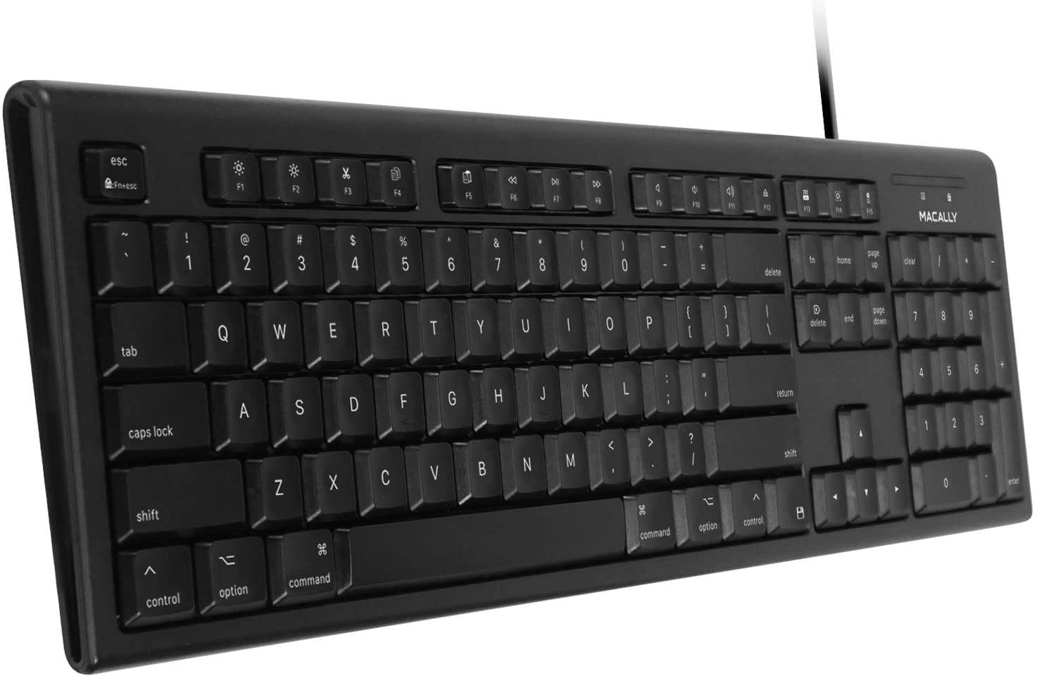 Macally Full Size Mac Wired Keyboard - Compatible with All Macs with USB Port - Durable Mac Keyboard with Number Pad & 16 Apple Shortcut Keys - Rubber Keycaps & Spill Proof - QKEYB (Black)
