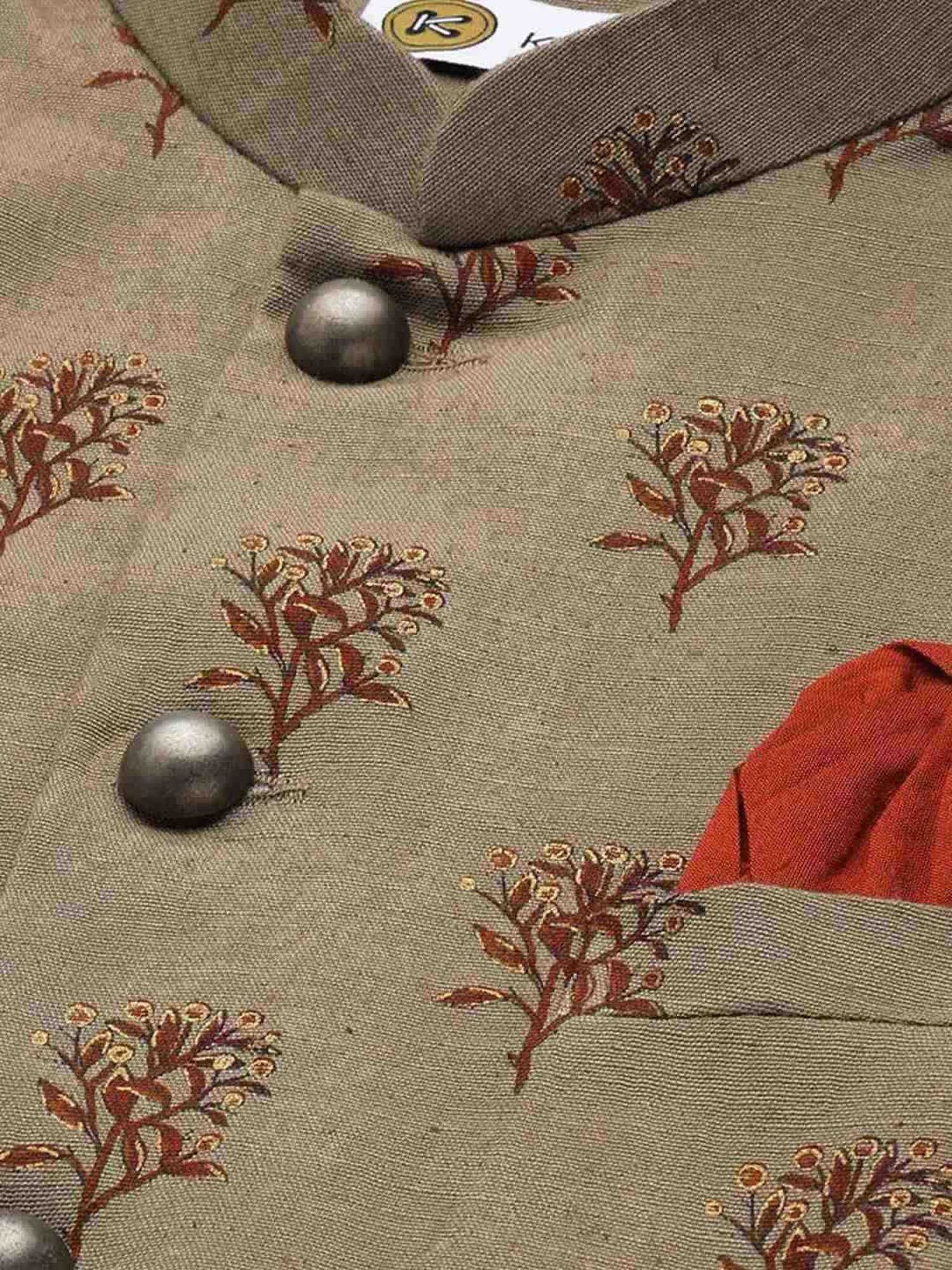 KISAH Grey Regular Fit Printed Kurta Set With Jacket