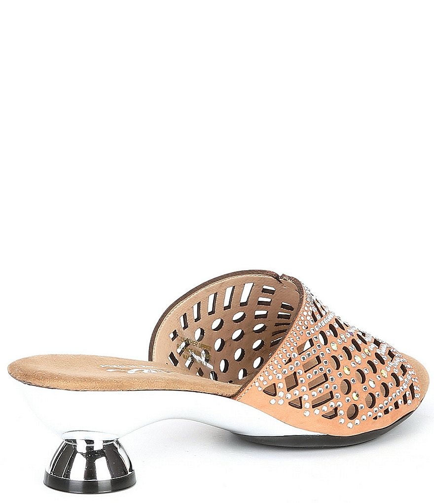 Onex Adalynn Leather Cut Out Crystal Studded Kitten Heel Slides