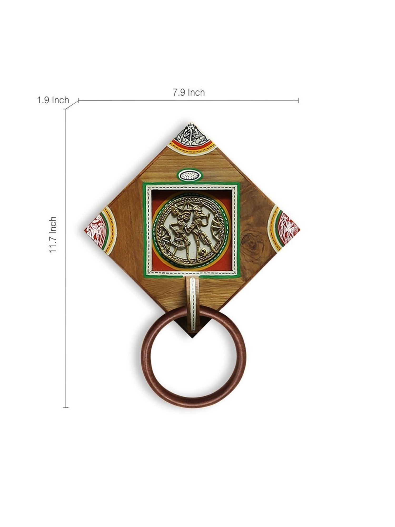 ExclusiveLane 'Brass-y On Wood' Warli Hand-Painted Dhokra Towel Holder In Sheesham Wood