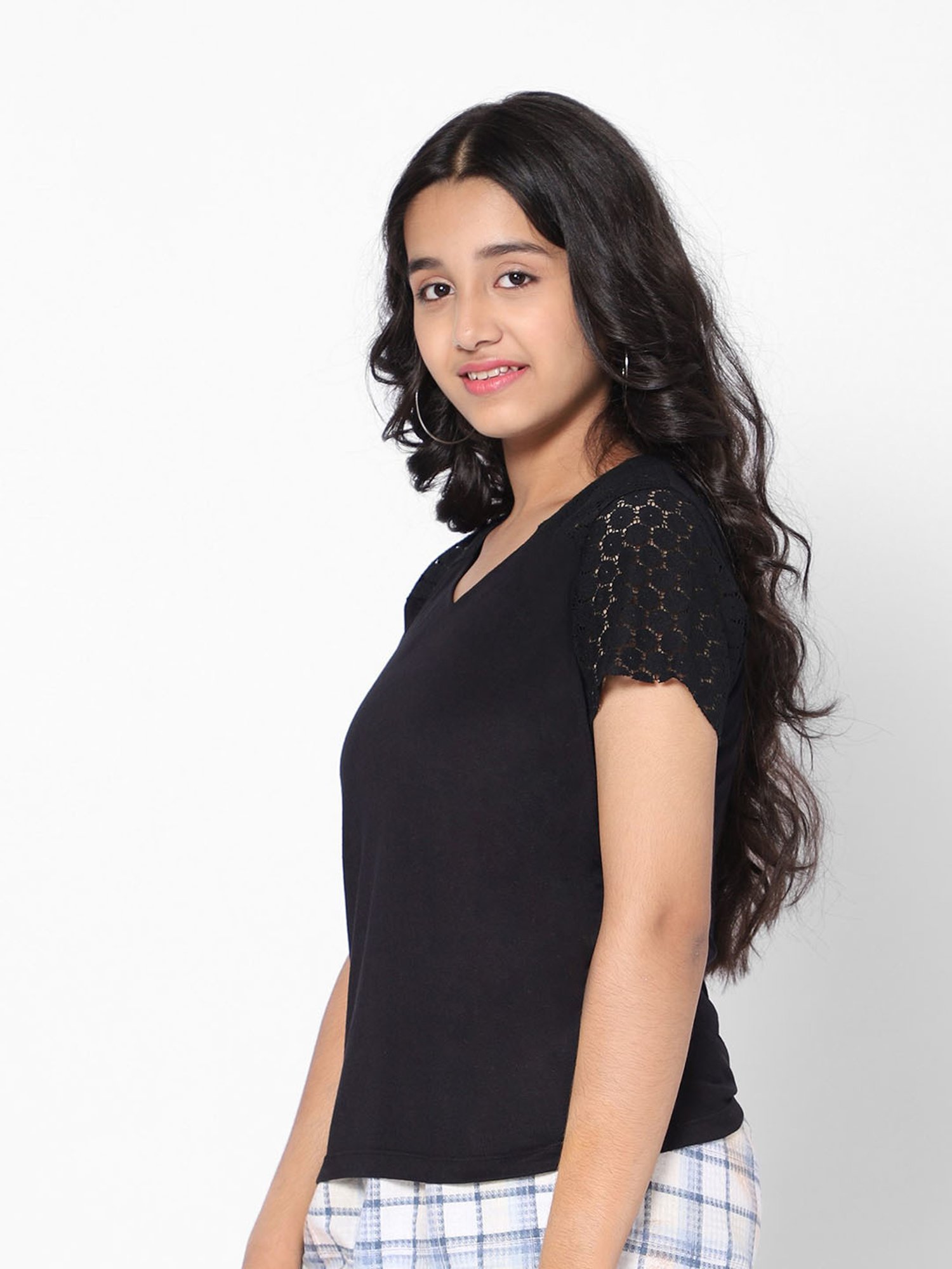 TeenTrums Girls Black Lace Crop top