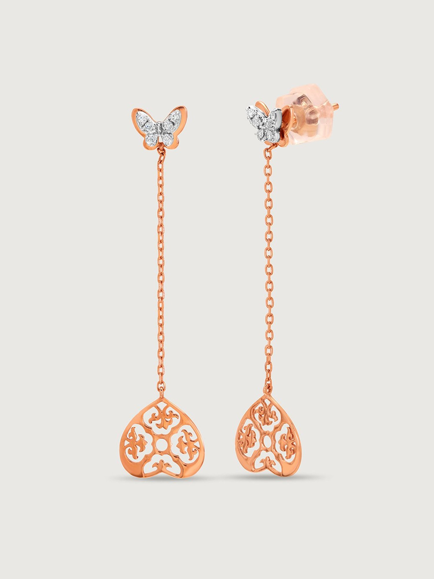 Mia by Tanishq Dazzling Heart 14k Rose & White Gold Diamond Drop Earrings for Women