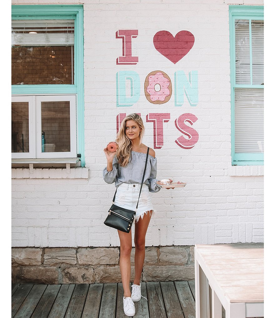 Hammitt VIP Studded Leather Fold-Over Zip Flap Medium Crossbody Bag