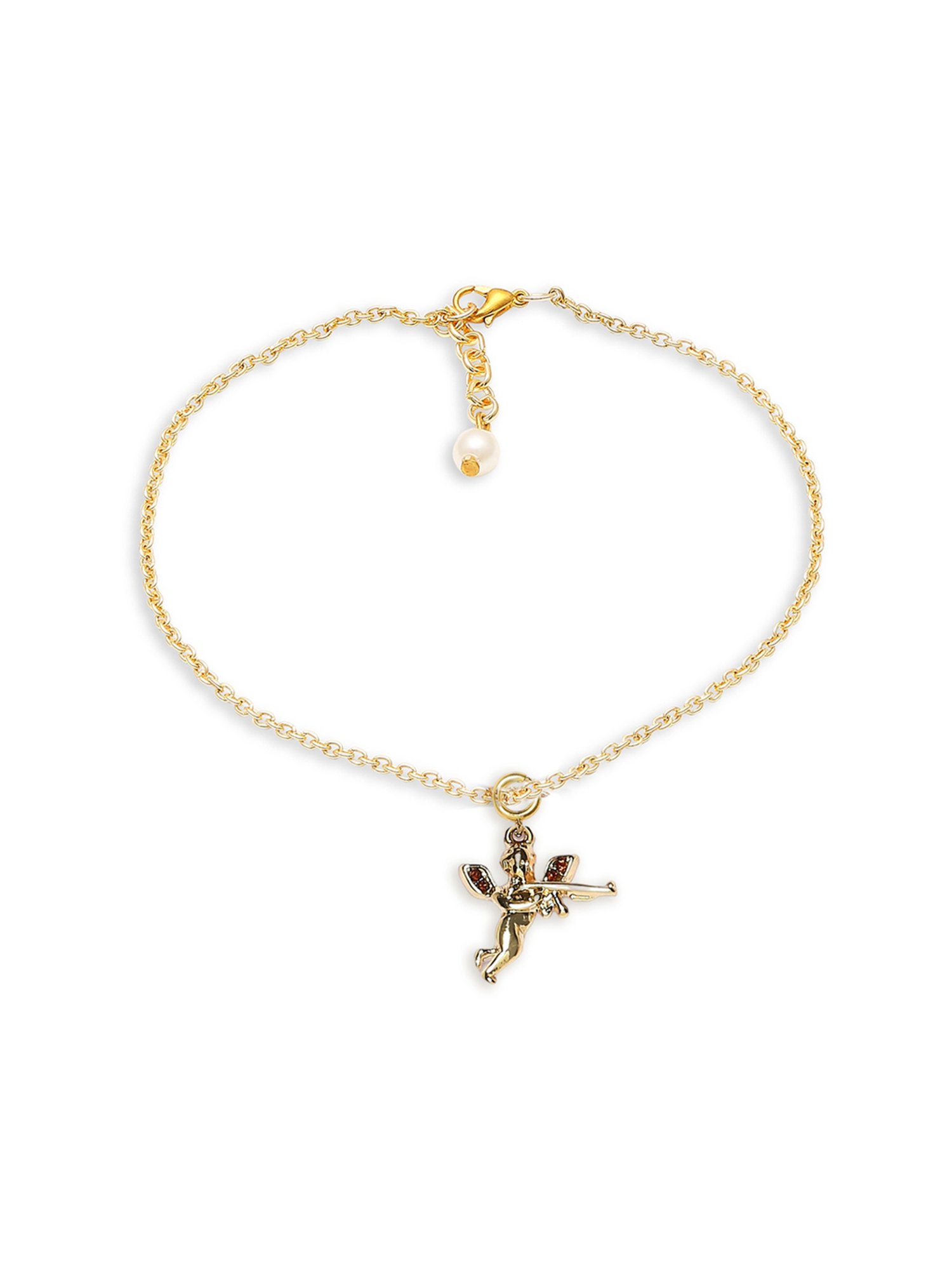 OOMPH Love Angel Charm Delicate Gold-Tone Fashion Stylish Latest Anklet for Women