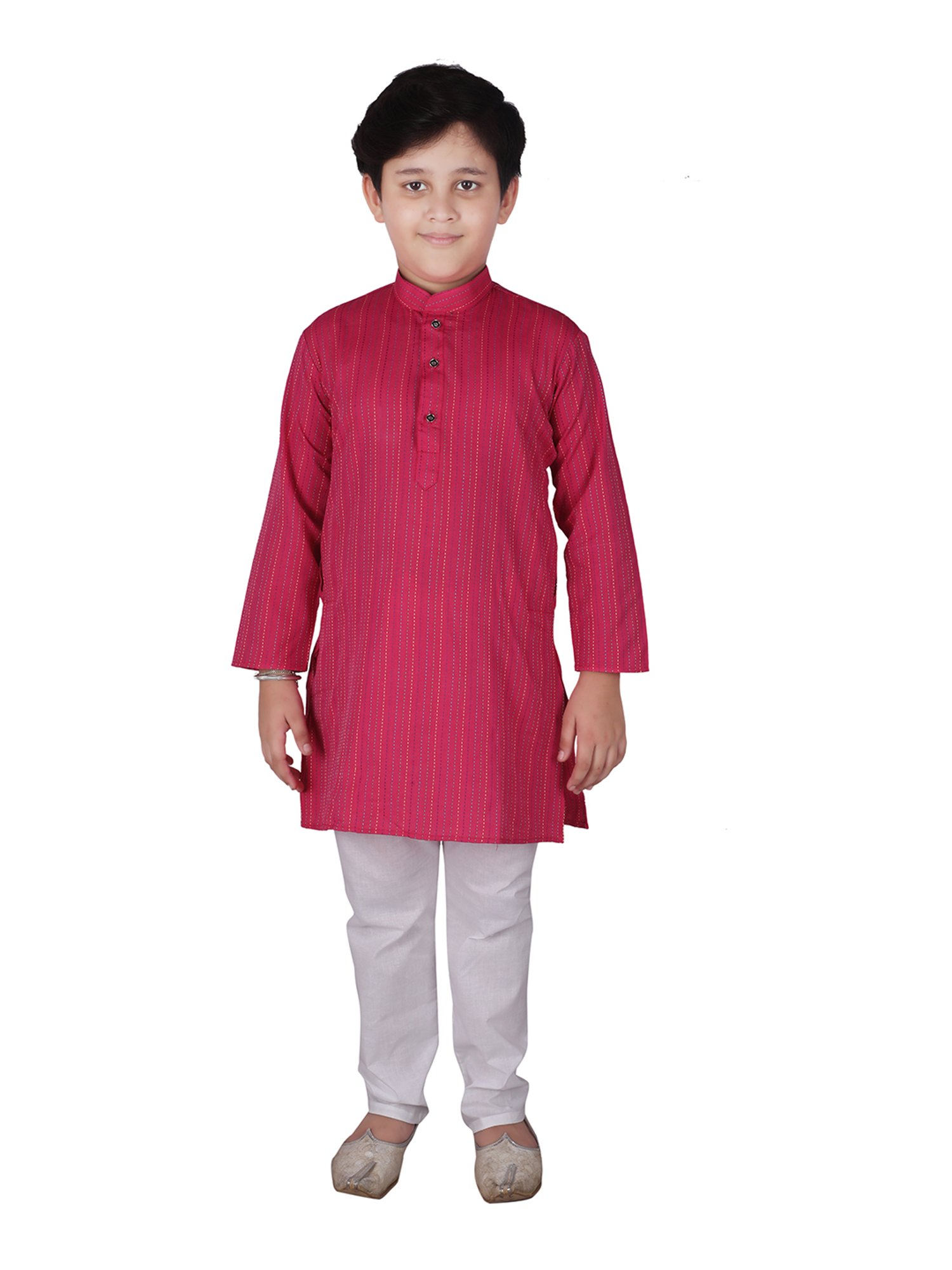Pro-Ethic Style Developer Kids Pink & White Printed Full Sleeves Kurta with Pyjamas