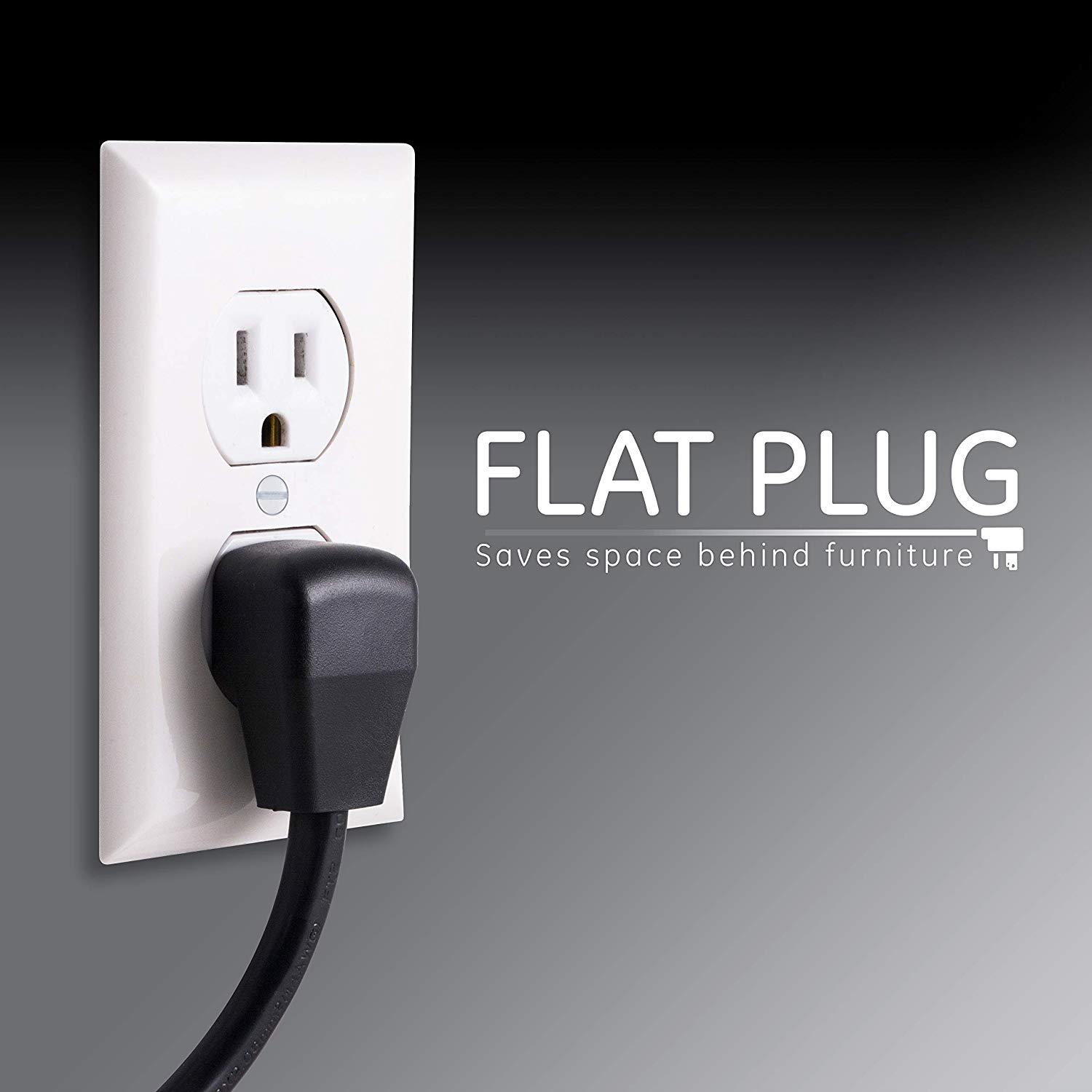 GE Surge Protector, 7 Outlet Power Strip, Long 4ft Power Cord, Flat Plug, Power Filter, Circuit Breaker, 1080 Joules, Warranty, Black, 34460